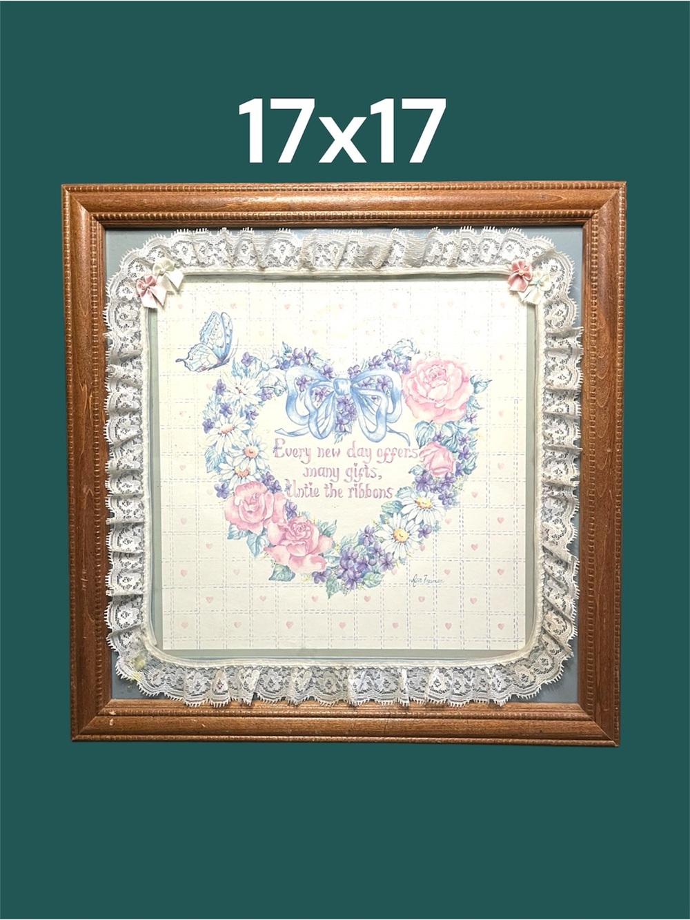 Framed Floral Heart Wall Accent in Pink and Blue Cottagecore